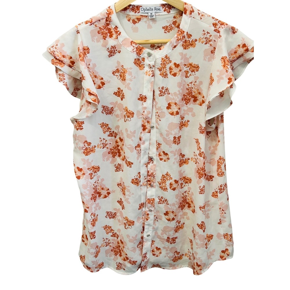 Ophelia & Roe Womens Floral Print Button Front Blouse Shirt Top Size M